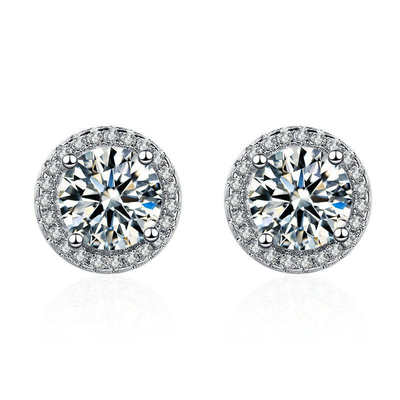 Fashionable Minimalist Light-Luxury Zircon Moissanite Round And Square Earrings