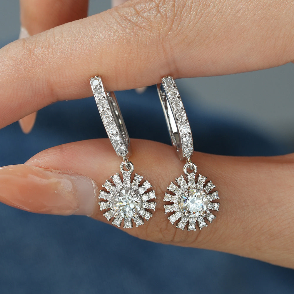 Woman's Moissanite Sunflower Earrings