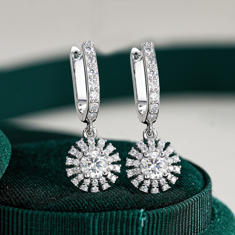 Woman's Moissanite Sunflower Earrings