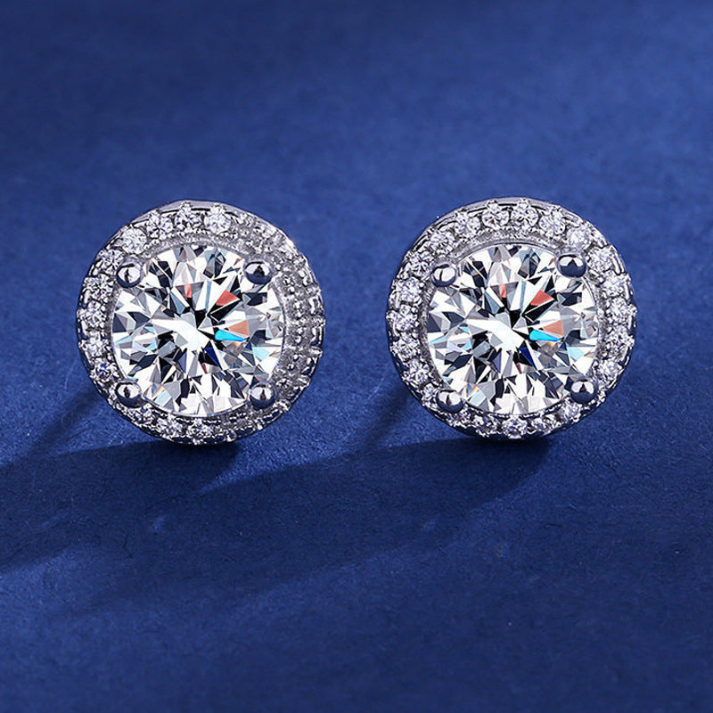 Fashionable Minimalist Light-Luxury Zircon Moissanite Round And Square Earrings