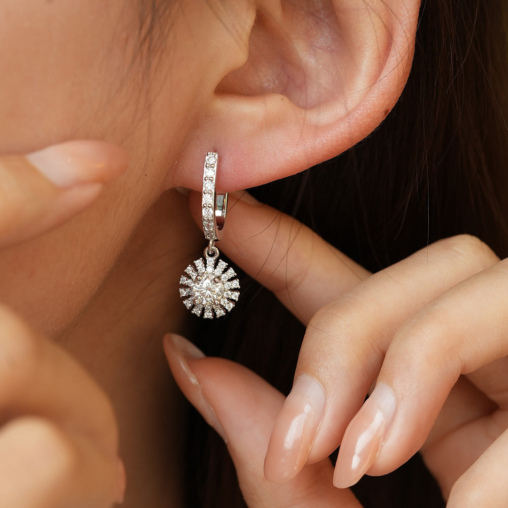 Woman's Moissanite Sunflower Earrings