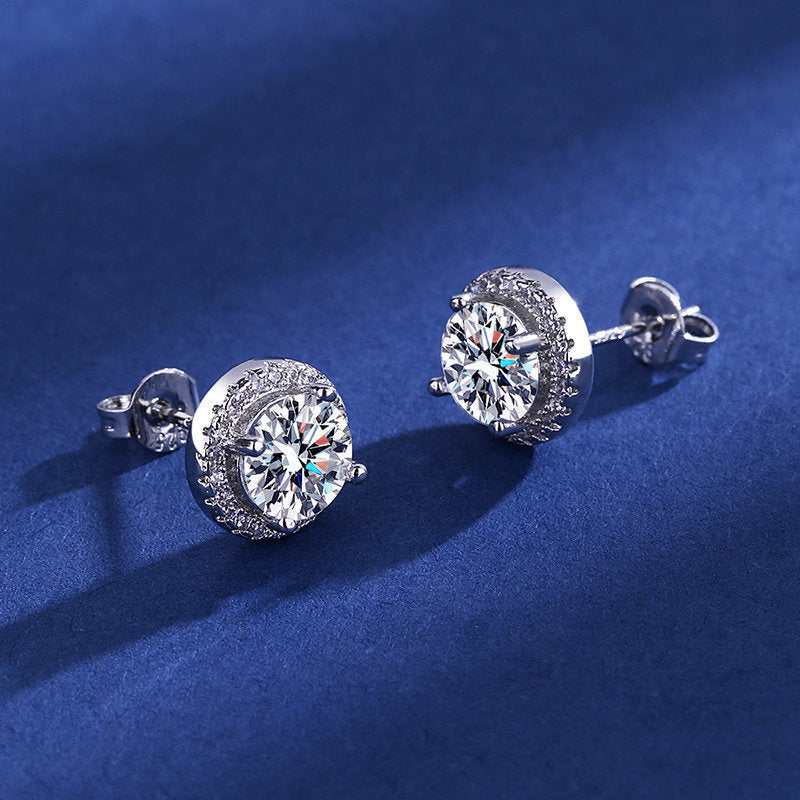 Fashionable Minimalist Light-Luxury Zircon Moissanite Round And Square Earrings