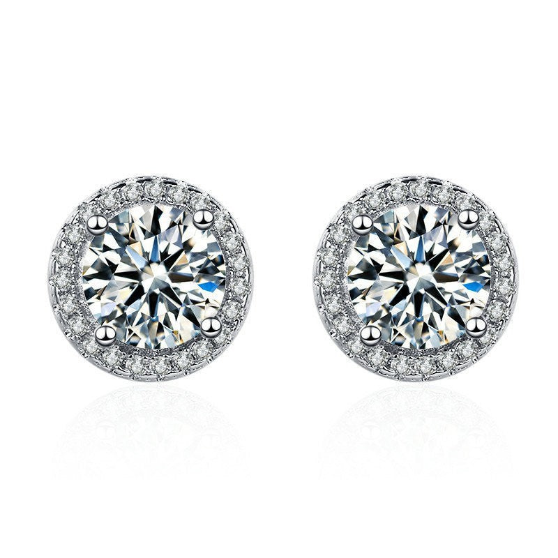 Fashionable Minimalist Light-Luxury Zircon Moissanite Round And Square Earrings