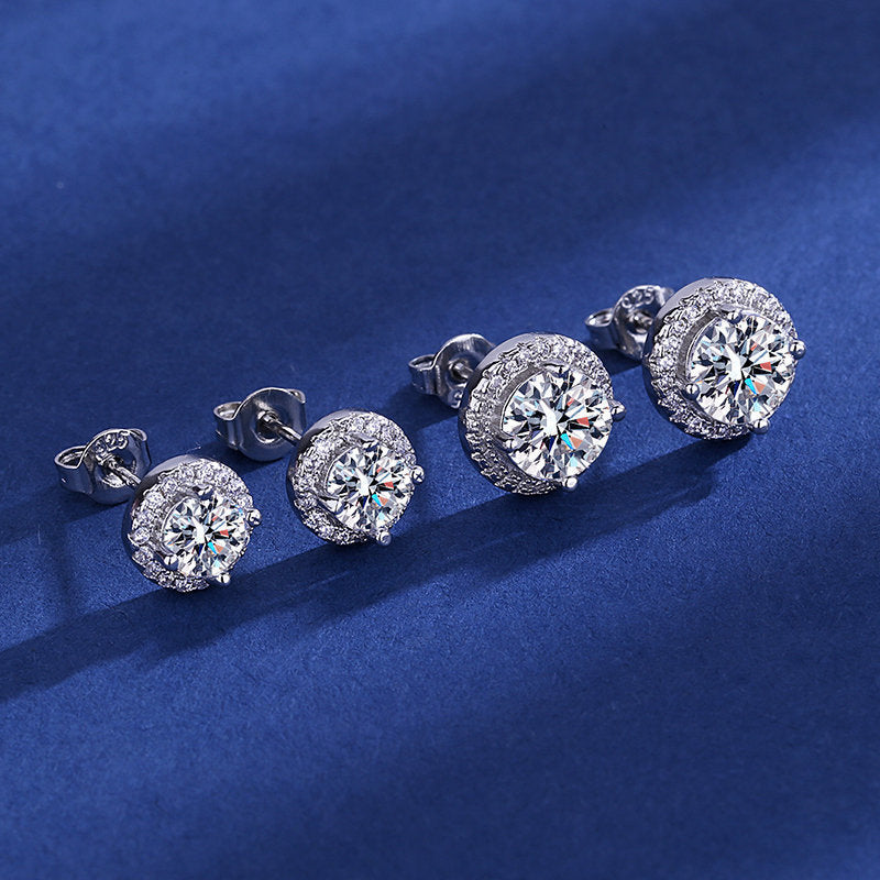 Fashionable Minimalist Light-Luxury Zircon Moissanite Round And Square Earrings