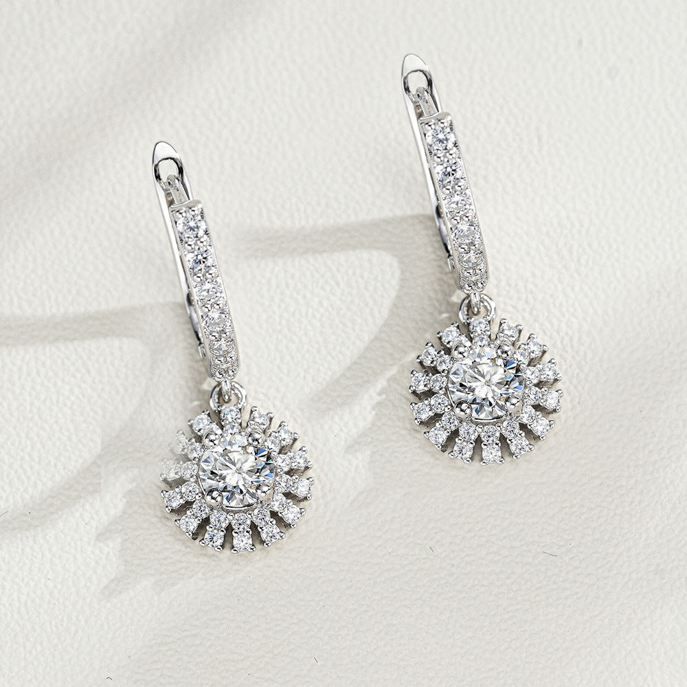 Woman's Moissanite Sunflower Earrings